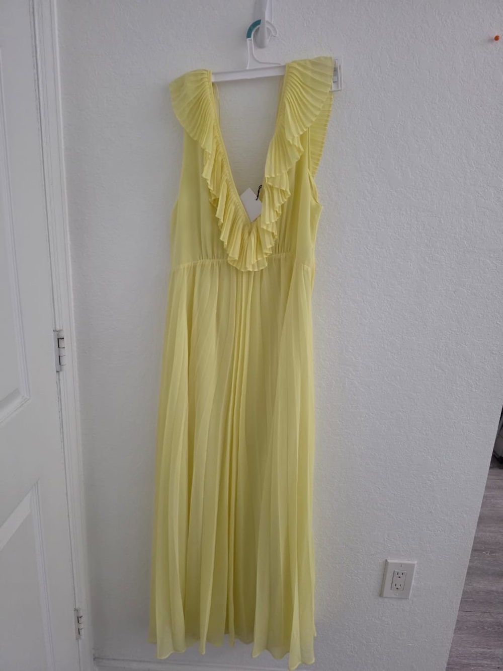 Zara Pale Yellow Ruffle V-Neck Maxi Dress